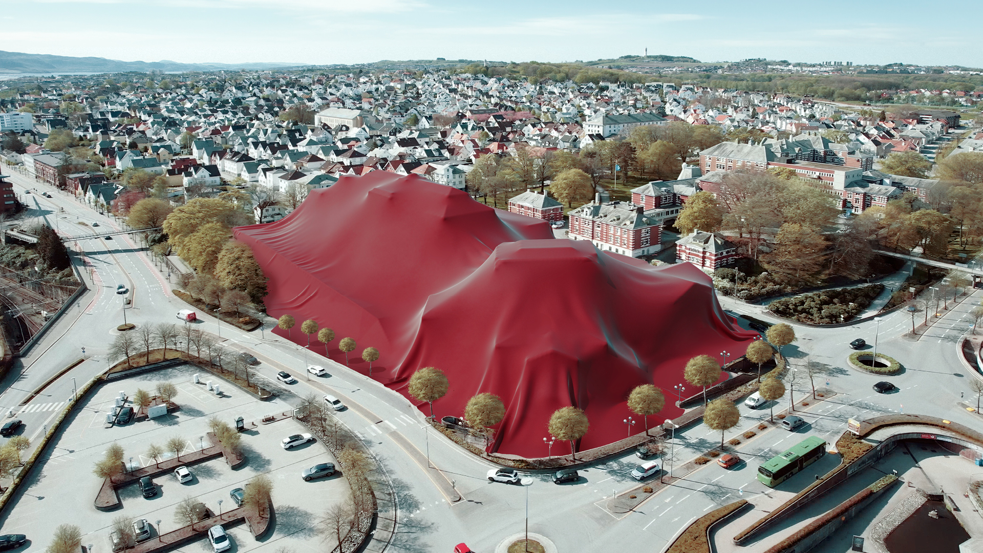 Et stort klede over et bygg.