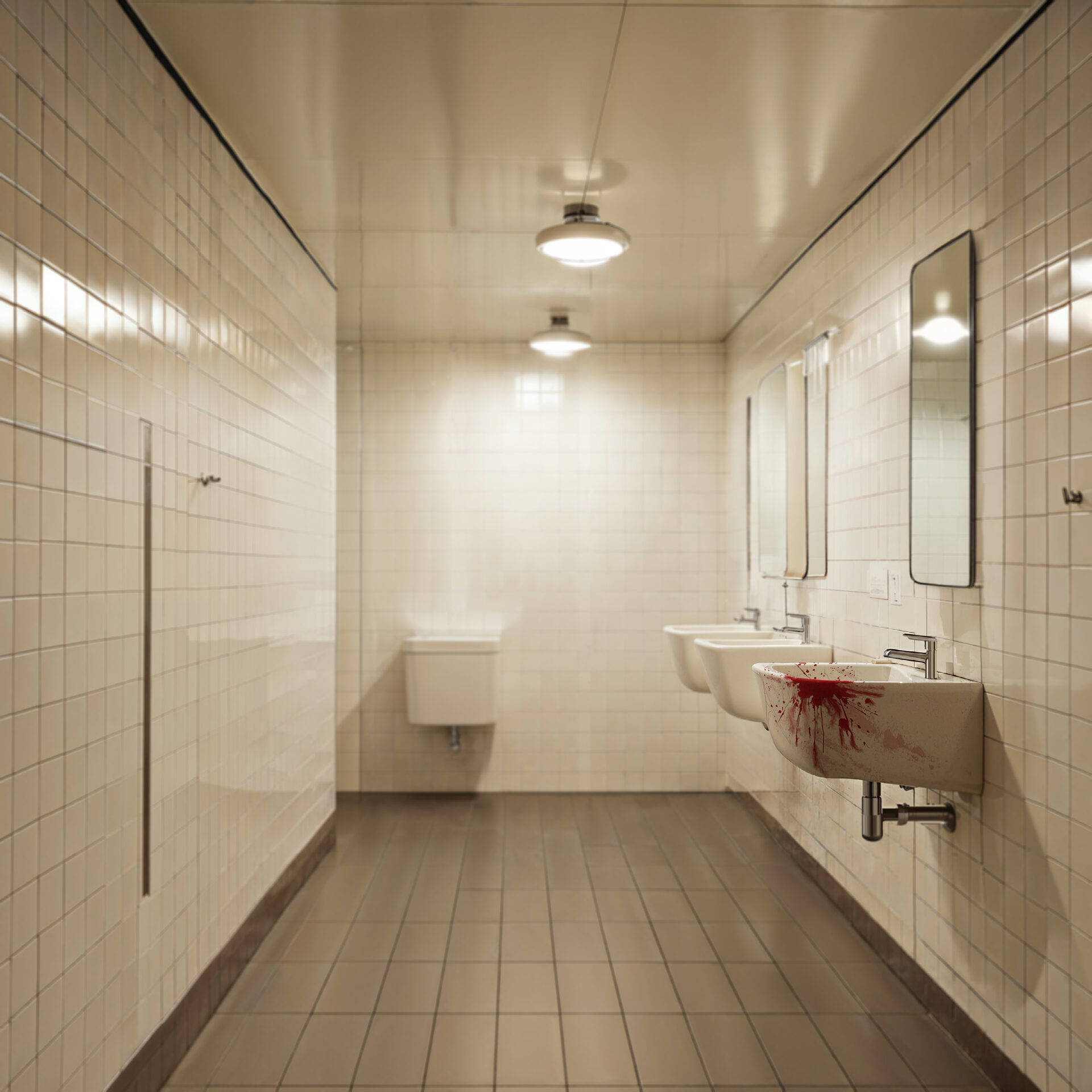 Bilde av et offentlig toalett med blod på vasken